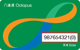 The Octopus card number can be found at the corner on the front of the Elder Octopus card