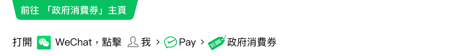 方法二：前往「2021消費券」首頁   步驟1) 您也可以打開 WeChat App，點擊 我 > Pay > 2021消費券;
